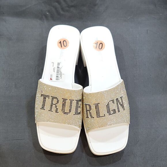 BRAND NEW TRUE RELIGION EMBELLISHMENTS BLOCK HEEL MULE  OPEN GLITTER SANDAL - Picture 3 of 13